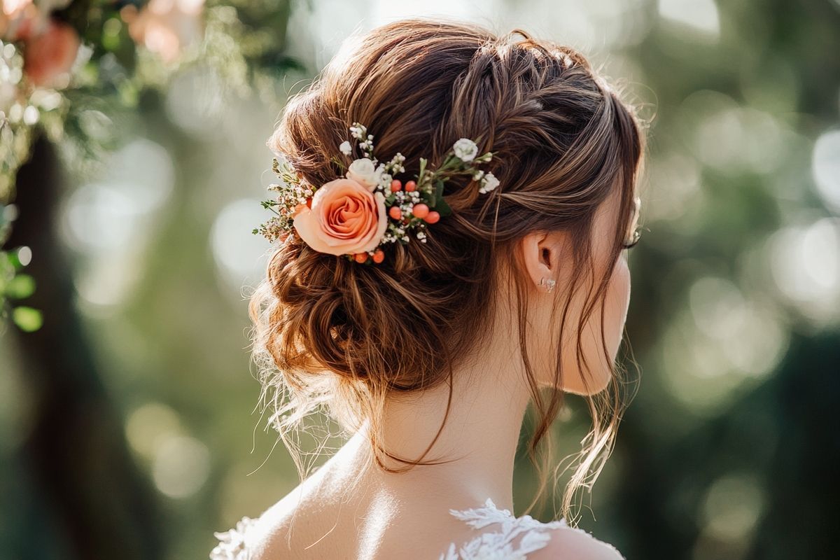 Inspiration pour votre coiffure de mariage : cheveux longs lâchés et élégants