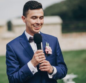 Beautiful wedding ceremony in summer park or garden
