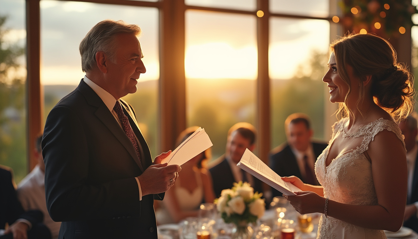 découvrez comment rédiger un discours de mariage inoubliable pour votre père et votre belle-mère, en alliant émotions sincères et touches d’humour pour un moment unique et touchant.