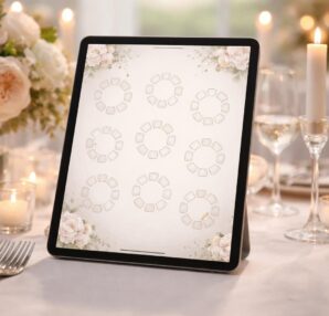 découvrez notre plan de table de mariage élégant et entièrement modifiable, spécialement conçu pour ipad air. organisez vos invités avec style et simplicité grâce à notre outil intuitif.