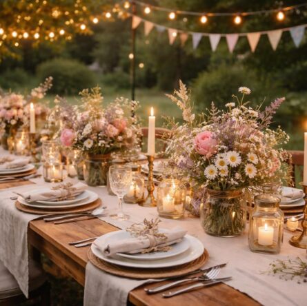 découvrez nos tables guinguette pour mariage avec une décoration champêtre, des fleurs naturelles et des accessoires élégants pour une ambiance festive et romantique.