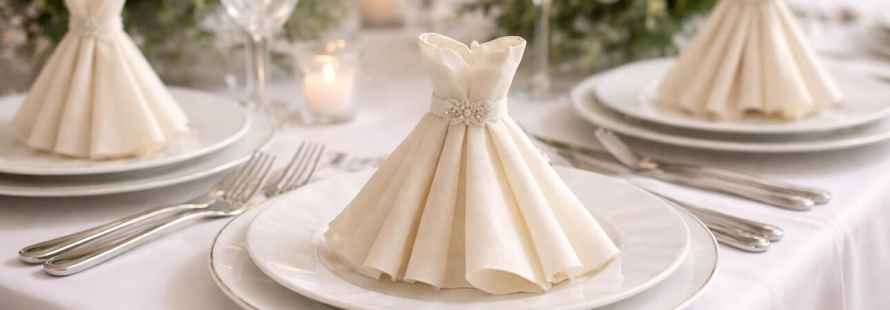 découvrez l'art du pliage de serviette en robe pour sublimer votre décoration de mariage avec élégance et créativité.