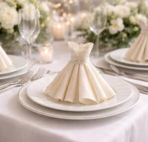 découvrez l'art du pliage de serviette en robe pour sublimer votre décoration de mariage avec élégance et créativité.