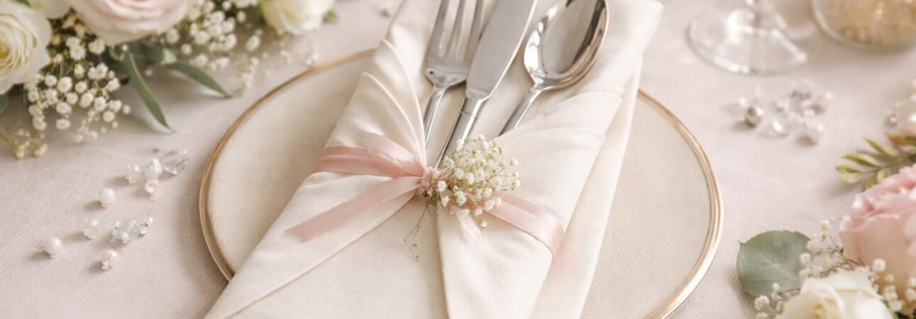 découvrez le guide ultime pour réaliser un pliage de serviette avec range-couverts élégant, parfait pour sublimer la décoration de votre mariage et impressionner vos invités.