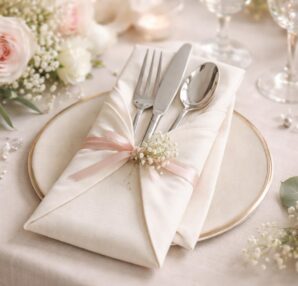 découvrez le guide ultime pour réaliser un pliage de serviette avec range-couverts élégant, parfait pour sublimer la décoration de votre mariage et impressionner vos invités.