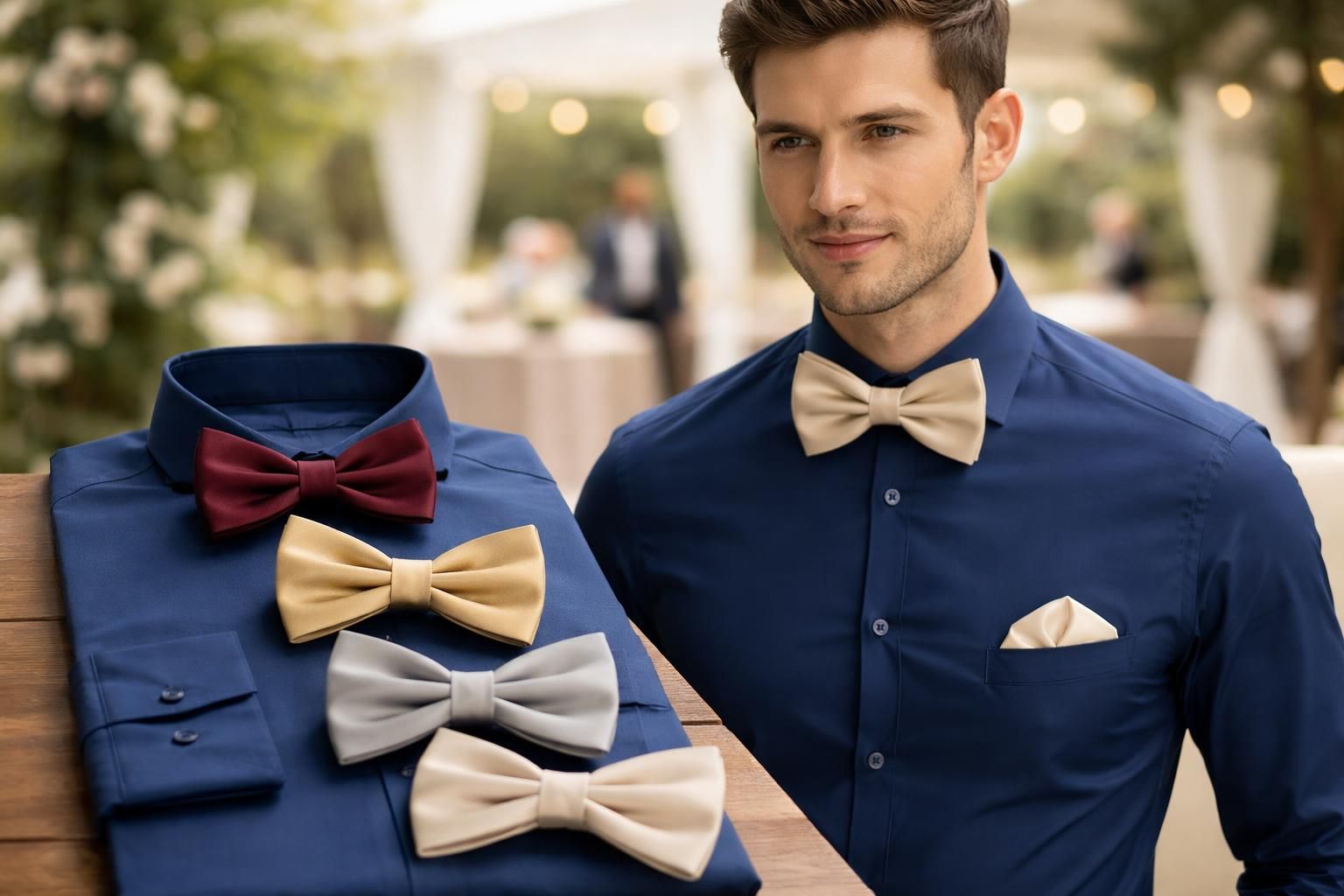 découvrez comment choisir la couleur parfaite de nœud papillon pour accompagner une chemise bleu marine lors d'un mariage et éviter les faux-pas en style.