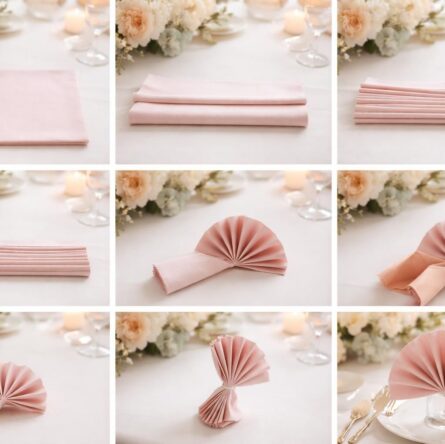 apprenez à réaliser un pliage de serviette en tissu en forme d'éventail pour sublimer vos tables de mariage avec notre guide étape par étape simple et élégant.