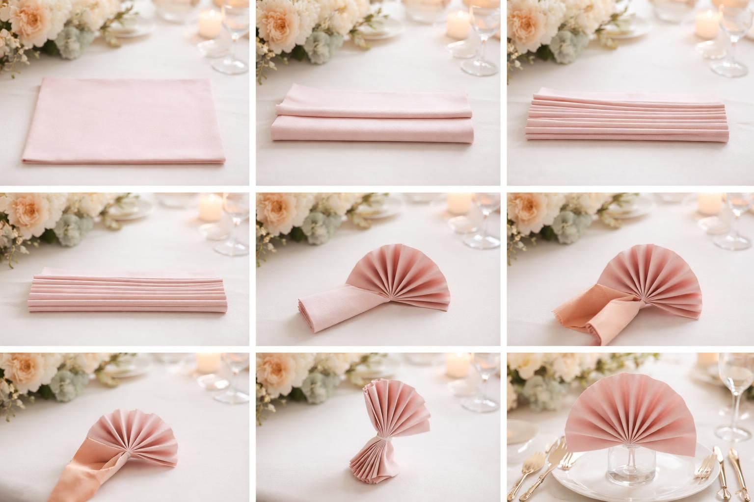 apprenez à réaliser un pliage de serviette en tissu en forme d'éventail pour sublimer vos tables de mariage avec notre guide étape par étape simple et élégant.