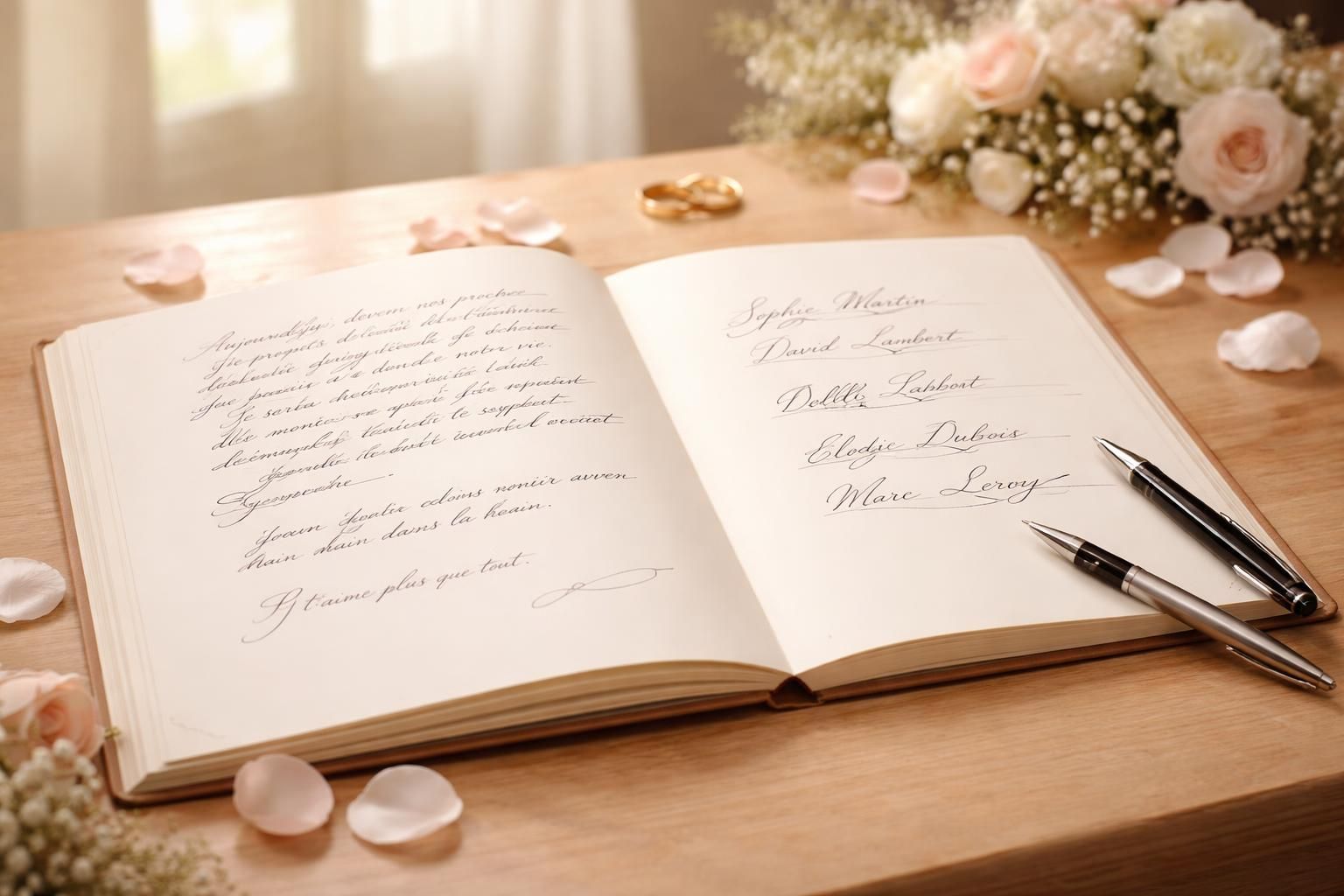 découvrez tout sur le registre de cérémonie laïque de mariage : son contenu essentiel et les signatures indispensables pour officialiser votre union.