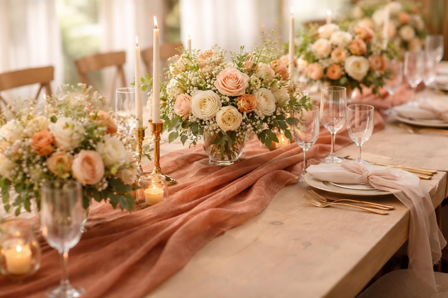 découvrez notre chemin de table terracotta en intissé, idéal pour décorer le centre de table de votre mariage avec élégance et charme naturel.