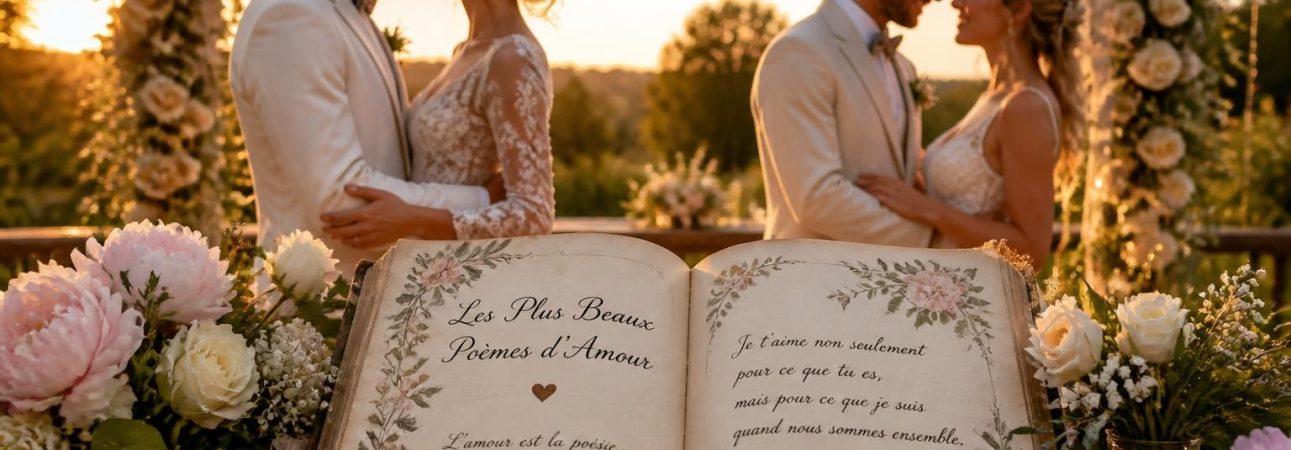 découvrez une sélection des plus beaux poèmes d’amour parfaits pour un mariage, à partager pour émouvoir et célébrer l'amour lors de ce jour unique.