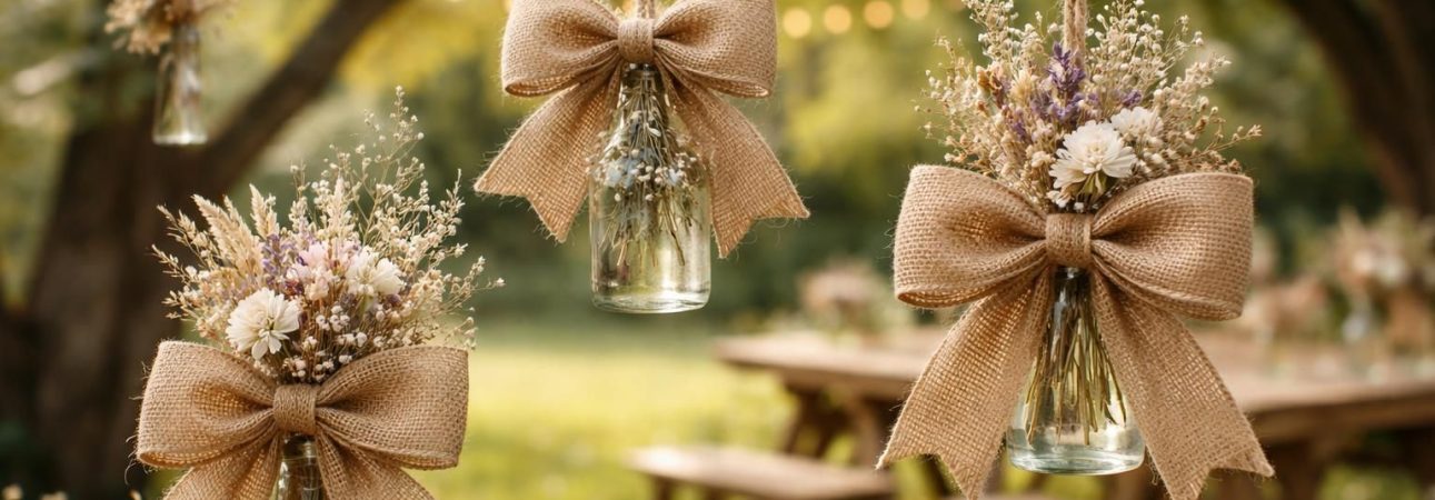 découvrez comment réaliser des noeuds en toile de jute pour une décoration de mariage diy champêtre, simple et élégante, parfaite pour un ambiance rustique et naturelle.