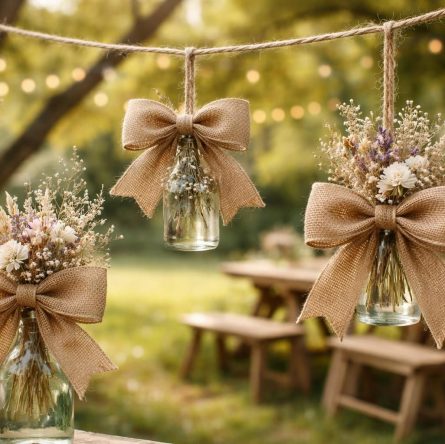 découvrez comment réaliser des noeuds en toile de jute pour une décoration de mariage diy champêtre, simple et élégante, parfaite pour un ambiance rustique et naturelle.