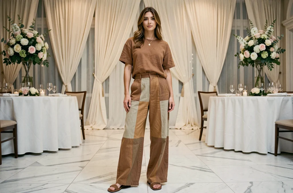 Tenue pantalon trop décontractée pour un mariage en salle, exemple d'erreur de style à éviter